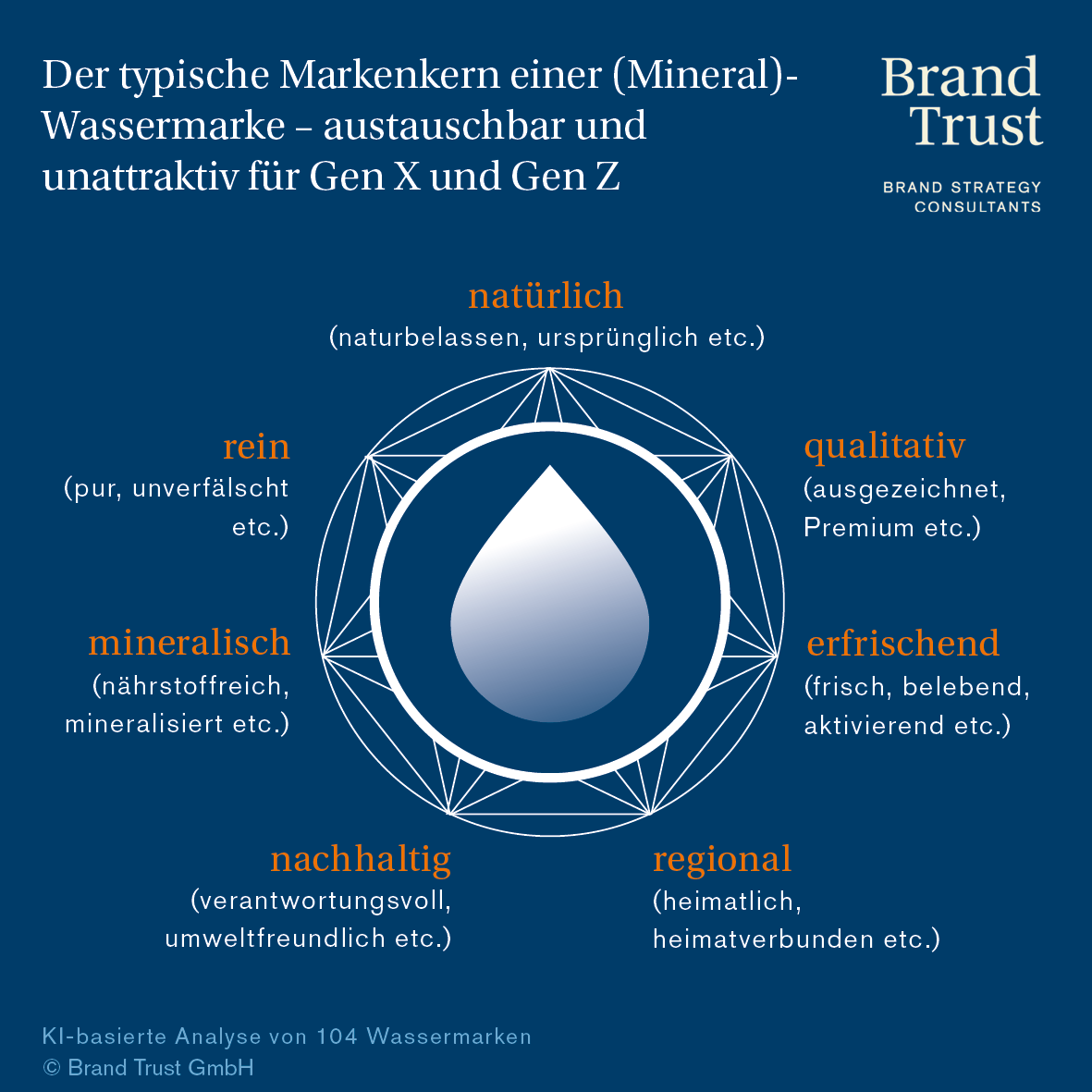 Der typische Kern einer Wassermarke Das ist der durchschnittliche Kern aller Wassermarken zusammengenommen, entworfen mit den Daten aus der Performance-Branding-Analyse.